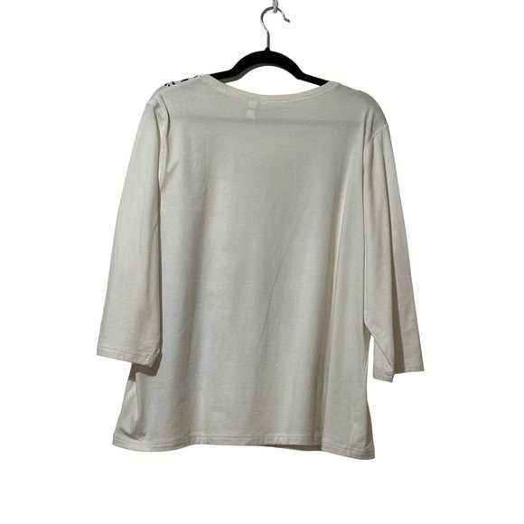 Weekends by Chico’s size 3 cream with navy print rhinestones 3/4 sleeve top - Picture 3 of 7